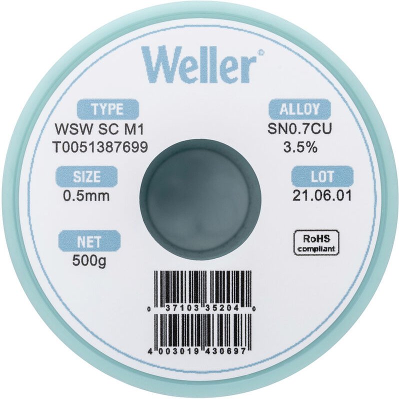 Weller - wsw sc M1 Lötzinn, bleifrei Spule Sn0,7Cu 500 g 0.5 mm