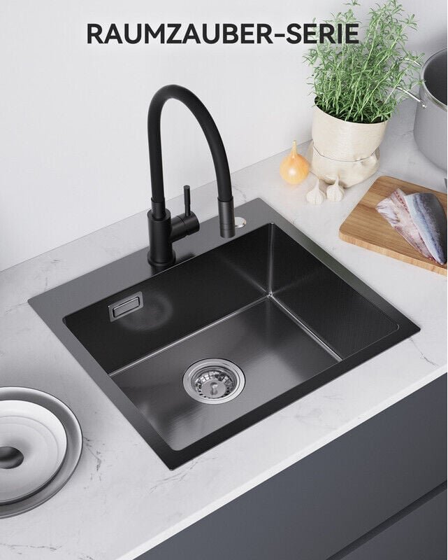Edelstahl Küchenspüle 50 x 45 cm Unterbauspüle 50/45 cm Aufsatzspüle, Anthrazit