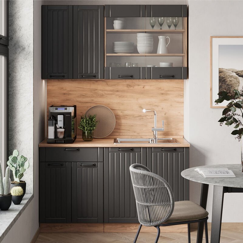 Singleküche Fame-Line, Dunkelgrau, 140 cm ohne Arbeitsplatte, Vicco