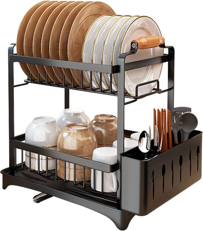 Haloyo - Geschirr Abtropfer Gestell Trockner Gitter Aufbewahrung Ständer Korb 362637.5cm-schwarz