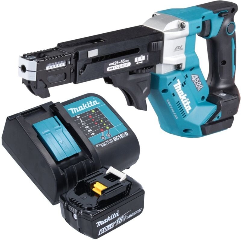 Dfr 552 SG1 Akku Magazinschrauber 18 v 25 - 55 mm Brushless + 1x Akku 6,0 Ah + Ladegerät - Makita