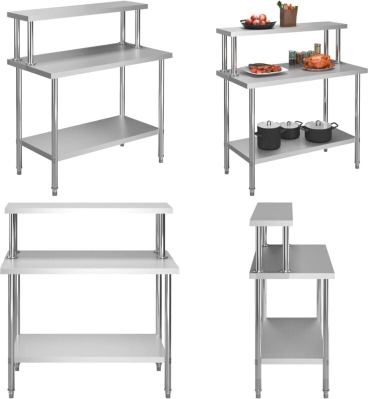 Küchen-Arbeitstisch mit Aufsatzboard 120×60×120 cm Edelstahl - Arbeitstisch - Arbeitstische - Home & Living