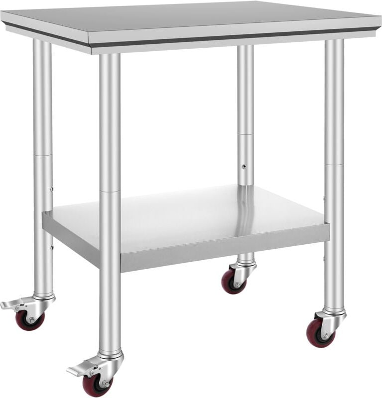 Edelstahl Arbeitstisch 30 x 24 x 33 Zoll, 700 lbs Tragfähigkeit, 4 Räder, verstellbare Höhe, Heavy Duty Food Prep Tabell...