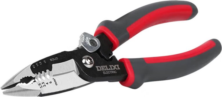 Bluedeer - delixi 5-in-1 Elektrikerzange – Multifunktions-Spitzzange mit Abisolierer, Drahtschneider, Crimpzange Chrom-V...