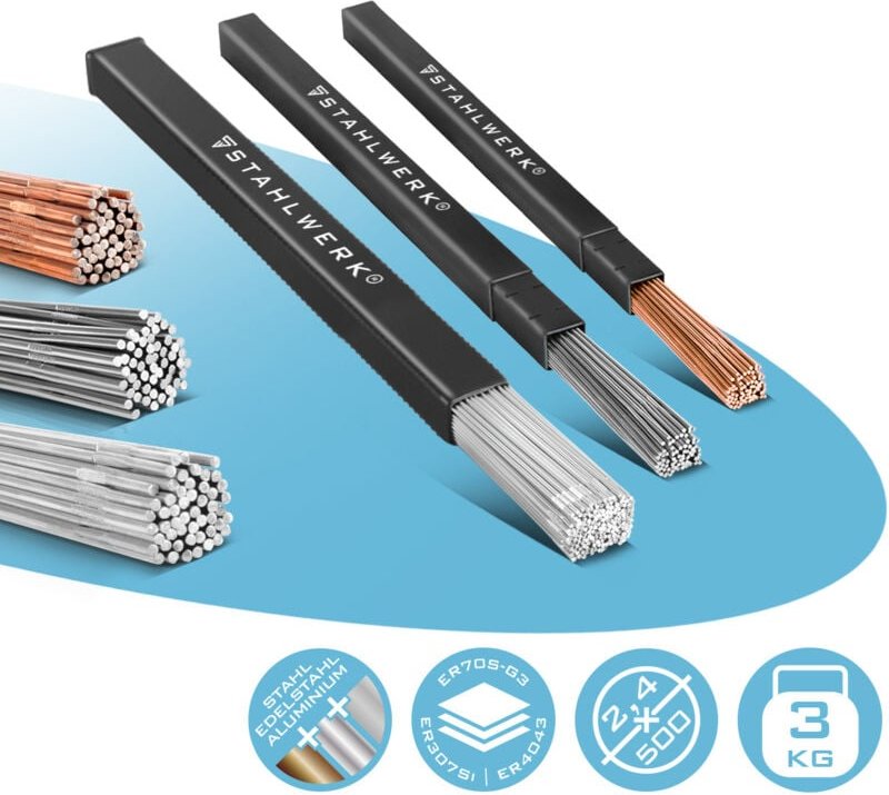 STAHLWERK Schweißstäbe Set ER70S-G3, ER307Si & ER4043Si5 2,5/2,4 x 500 mm je 1kg