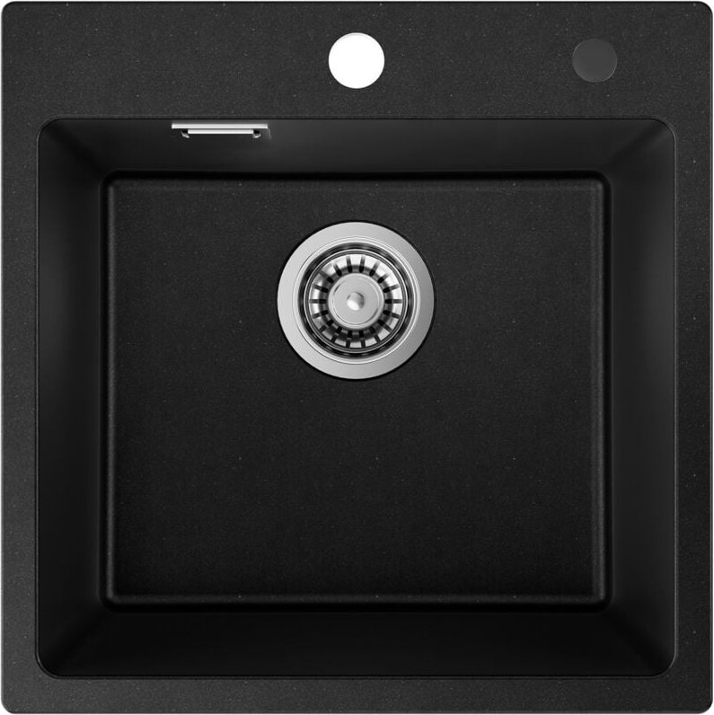 Granitspüle 45 x 45 cm Spülbecken Granit, Küchenspüle klein Granit Einbauspüle mit Siphon Ab- und Überlaufgarnitur - Aur...