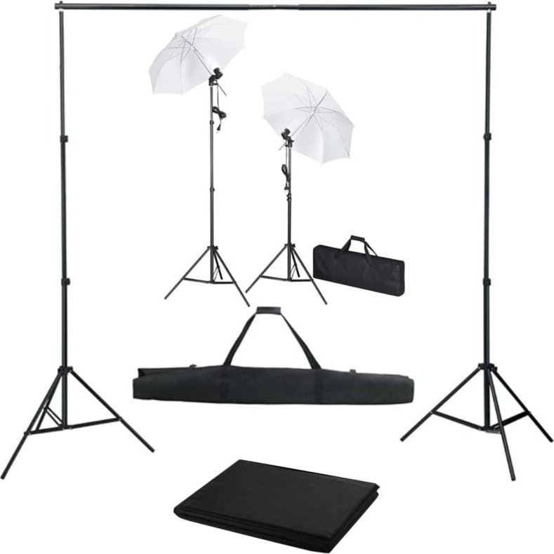 Fotostudio-Set mit Hintergrund, Leuchten und Schirmen - Vidaxl