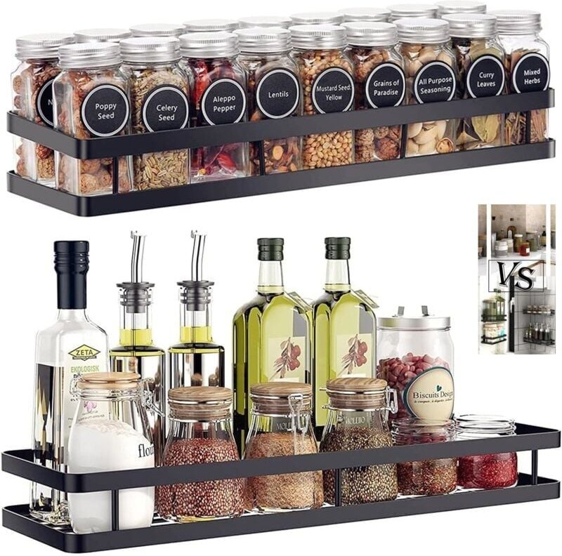 Tagère à Épices Cuisine, 2 pièces Etagere a Epices Murale, Etagere Rangement Epices Gain de Place, Idéal pour le Rangeme...
