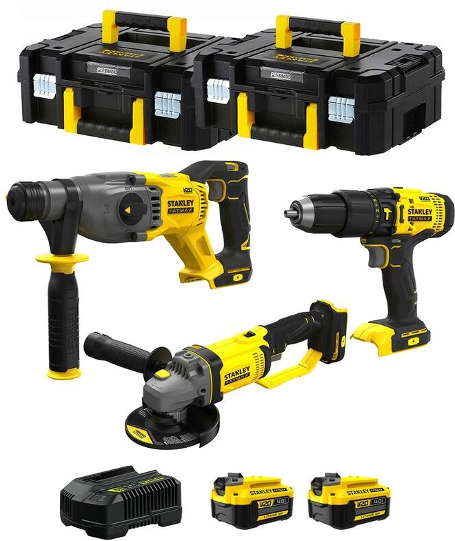 Stanley - FatMax Kit SVK301 (SFMCH900 + SFMCG400 + SFMCD711 + 2 x 4,0 Ah + Ladegerät + 2 x tstak ii)