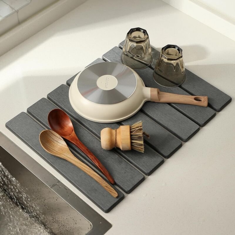 Abtropfmatte aus Kieselgur, rutschfeste Abtropfmatte, saugfähige Küchengeschirrmatte, saugfähige Abtropfmatte für die Kü...