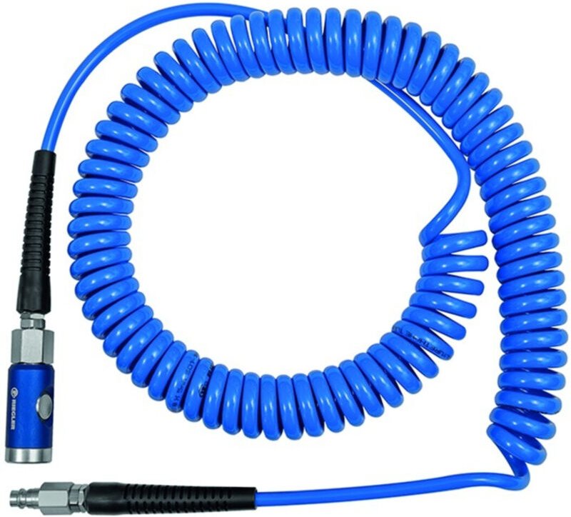 Riegler - Spiralschl. pu blau, 7,5m, NW7,4 Stecker u. Sicherheits-Kupplung 12x8mm