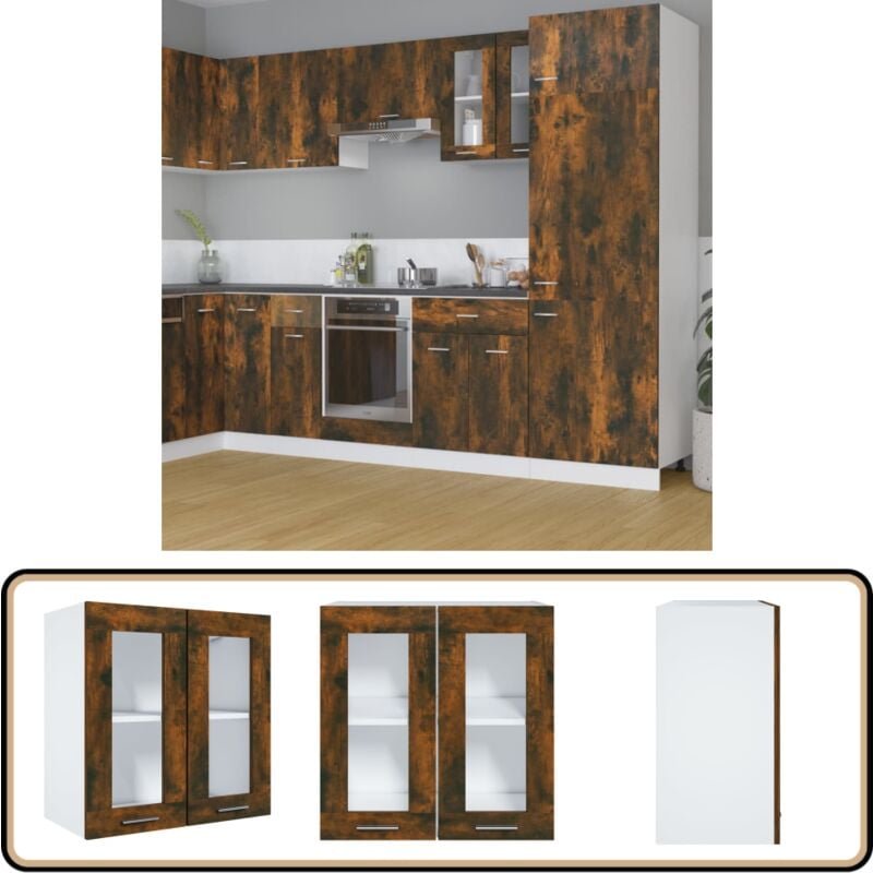 Hängeschrank Glas Räuchereiche 60x31x60 cm Holzwerkstoff - Küchenregal - Hängeschrank - Vitrine - Aufbewahrung - Holzsch...