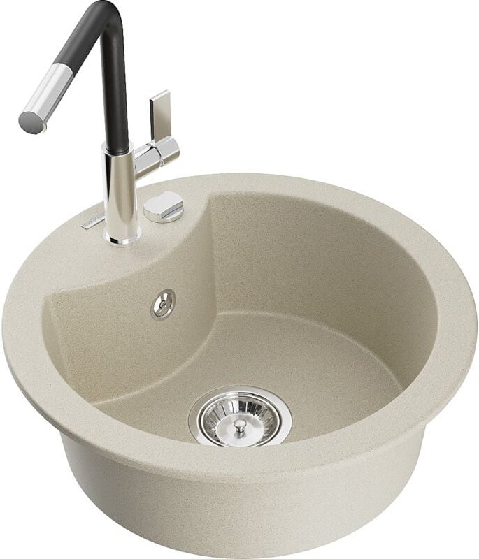 Mexen Diego 1-Becken-Granitspüle mit Mischbatterie Flora, Beige - 6512-69-670401-07