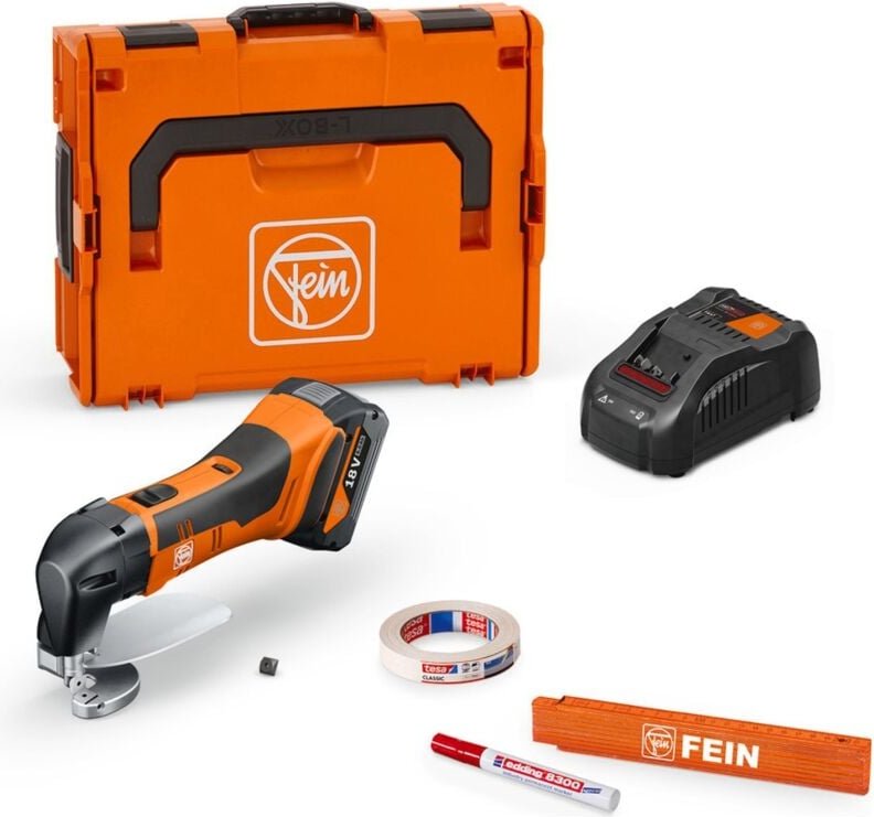 Akku-Blechschere bis 1,6 mm abls 18 1.6 e as / 1x 5,0 Ah Akku + Ladegerät in L-Boxx - 71300663000 - Fein