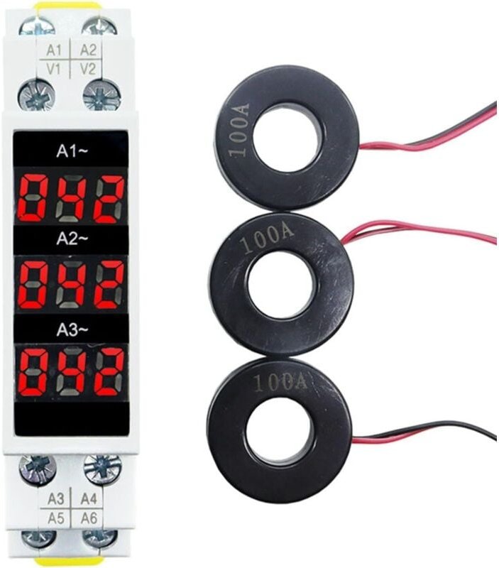 Dreiphasen-Amperemeter, 3-stellige Dreiphasenanzeige, 35-mm-Mini-DIN-Schiene, Dreiphasen-Digitalanzeige, modulare Stromm...