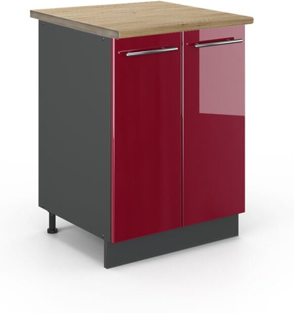 Küchenunterschrank Fame-Line, Bordeaux Hochglanz, 60 cm , AP Eiche, Vicco
