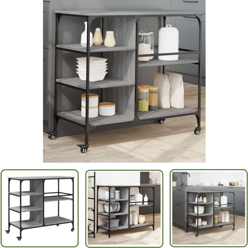 Küchenwagen Grau Sonoma 100x45x89,5 cm Holzwerkstoff - Küchenwagen - Holzwerkstoffmöbel - Retro Küchentisch - Barwagen -...