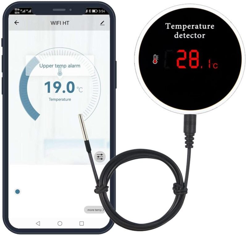 Thumbnail - WiFi-Temperatursensor mit wasserdichter externer Sonde, mit hintergrundbeleuchtetem LCD-Display, wiederaufladbarer Batte...