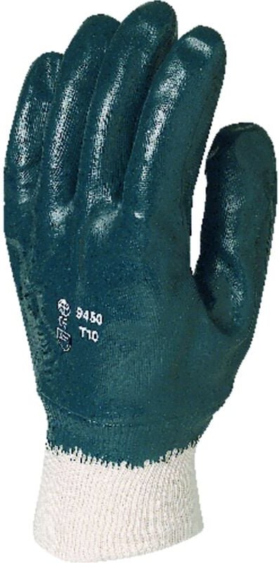 Pack mit 10 Paar blauen Nitrilhandschuhen für Handhabung, mit beschichteter Rückseite – Standardgröße 8