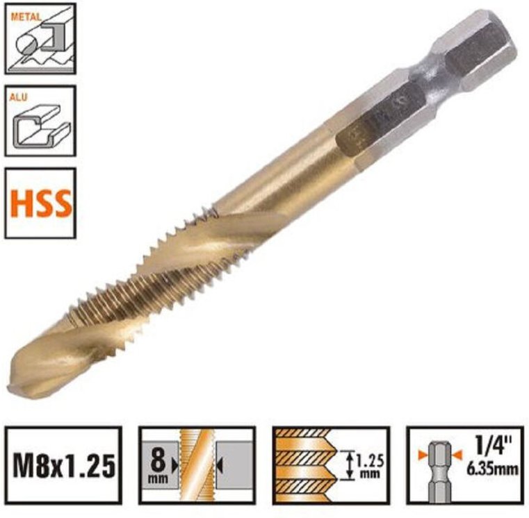 Trade Shop Traesio - Trade Shop - punta für M8X1.25MM in titanio hss mit metal filetaining 57213 -