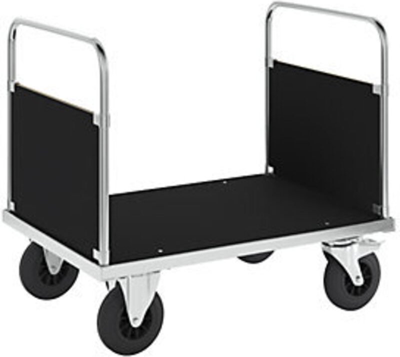 Kongamek Plattformwagen, verzinkt 1000x700x900mm mit Ladefläche aus MDF, 2 Seitenwänden, Gummibereifung und Bremse