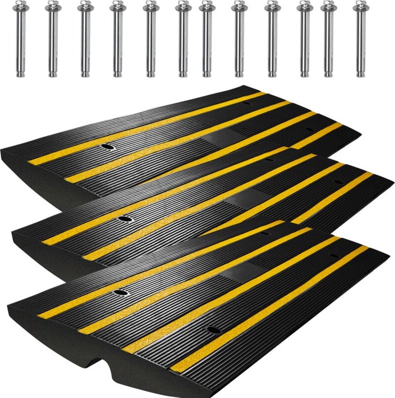 Thumbnail - Mophorn - Bordsteinrampen aus Gummi, 3er-Pack, strapazierfähig, 15000 kg Tragkraft, 6,6 cm hohe Auffahrtsschwellenrampen...