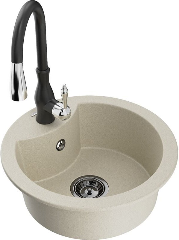 Mexen Diego 1-Becken-Granit-Spüle mit Mischbatterie Savita, Beige - 6512-69-672601-70