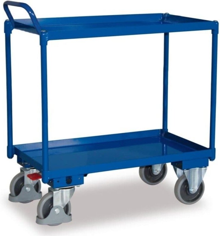 VARIOfit Tischwagen mit Wanne, gebogenem Schiebegriff und 2 Ladeflächen 995x695mm