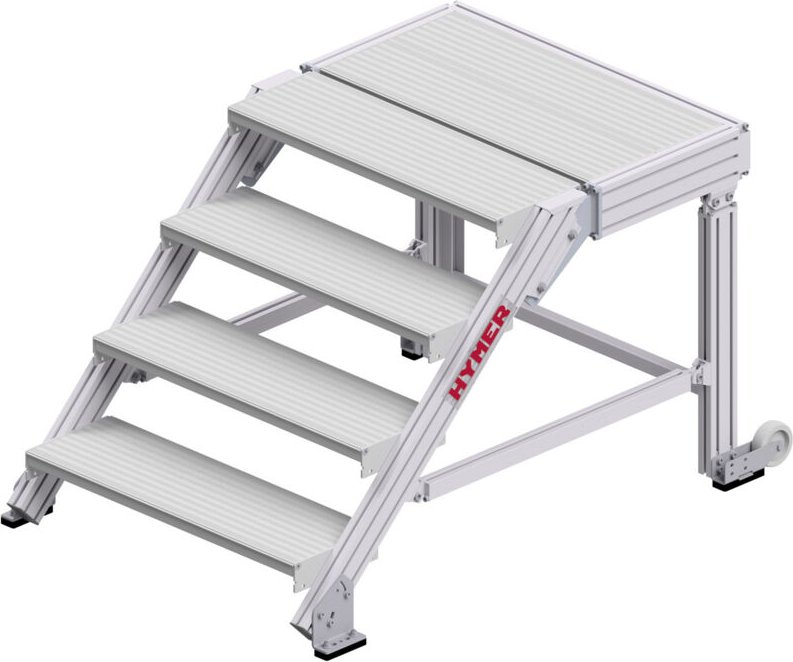 Hymer Treppenpodest mit großflächiger Plattform und 2 Rollen 0,8m Stufenbreite 4 Stufen