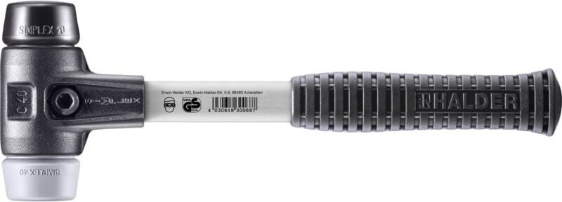 SIMPLEX-Schonhammer, Gummikomposition / TPE-mid mit verstärktem Tempergussgehäuse und Fiberglasstiel D=40 mm 3723.040