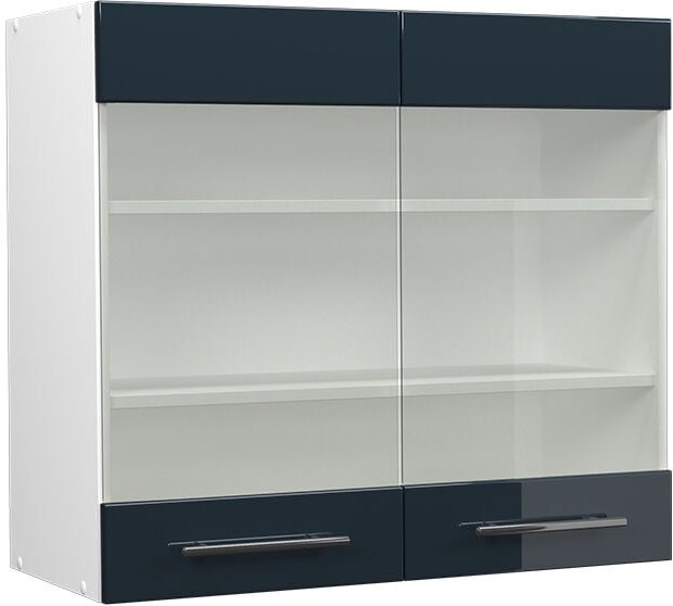 Vicco - Küchenglasschrank Fame-Line, Dunkelblau Hochglanz, 80 cm