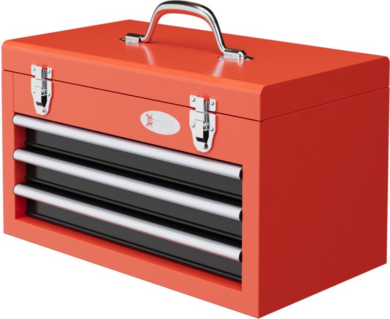 Werkzeugkiste leer, 45 x 24 x 27 cm Werkzeugkasten mit 3 Schubladen, oberes Staufach, Handgriff, Werkzeugkoffer mit 2 Sc...