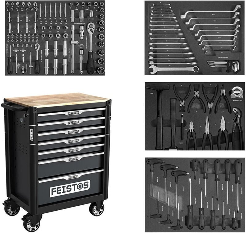 Mento 2 Werkstattwagen bestückt mit 158 Teilen 73x48x98 cm - Feistos