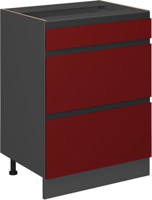 Küchenunterschrank R-Line, Rot, 60 cm J-Shape, mit Schubladen, ohne Arbeitsplatte Vicco