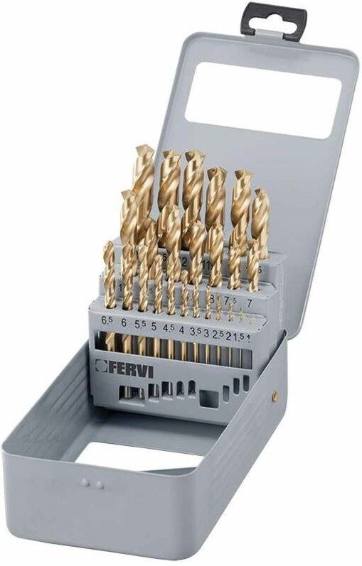 Fervi - 25 stücke zylinderschaft steel drills spiralbohrer hss tin 1-13 mm P062
