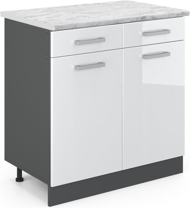 Vicco - Küchenunterschrank R-Line, Weiß Hochglanz, 80 cm ap Marmor