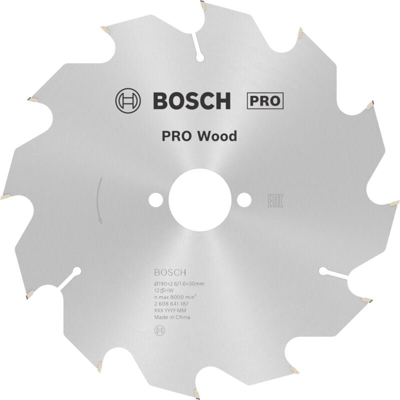 Bosch PRO Wood Kreissägeblatt, 190 x 2,6 x 30 mm, T12