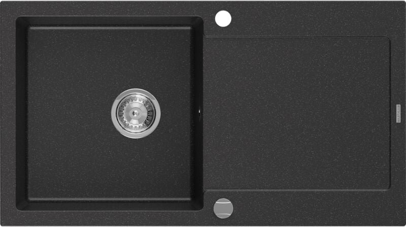 Leo Granitspüle mit einem Becken und einer Abtropffläche 900 x 500 mm, Schwarz/Silbermetallic - Mexen