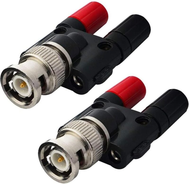 Dolaso - 2er-Pack BNC-Stecker auf 2 doppelte 4-mm-Bananenstecker, HF-Koaxial-Splitter-Anschluss, BNC-Bananenadapter für ...