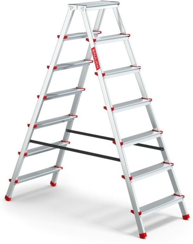 HOME Leiter 2x7 aus Aluminium, doppelseitig, 7 Stufen, 125 kg Tragfähigkeit