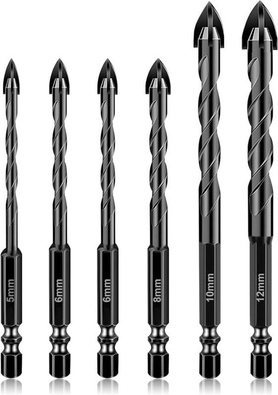 Ersandy - Steinbohrer, 6 Stück, Wolframkarbid-Spiralbohrer für Keramikfliesen, Beton, Ziegelwände, Glas, Spiegel, Kunsts...
