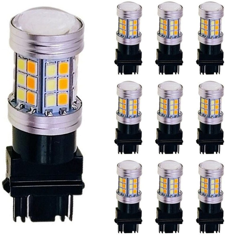 10 Stück LED-Birne, zweifarbig, T25 3157, P27/7 W, Auto-Blinker, Weiß + Gelb