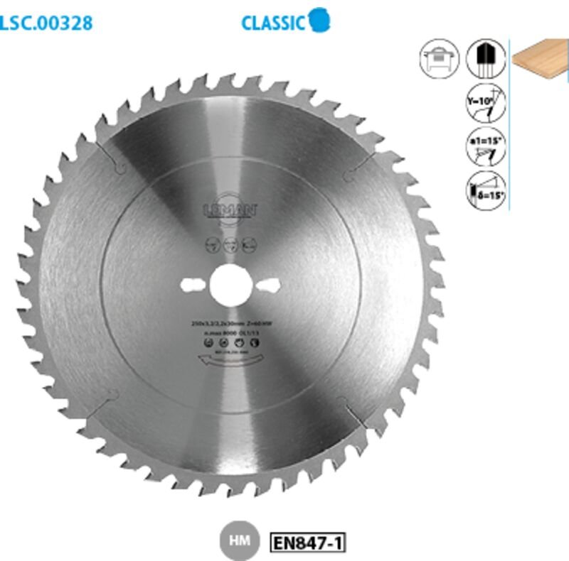 Kreissägeblatt zum Formatieren von Holz Classic ø 250 Bohrung 30 Stärke 3,2/2,2 mm Zähne 30