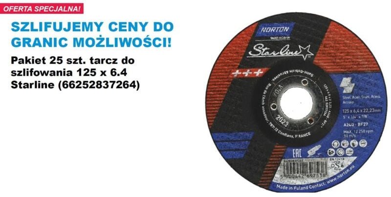 Norton tarcza do szlifowania starline 125mm x 6,4mm a24q-bf27 do metalu /25szt.
