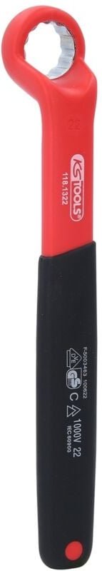 Isolierter Ringschlüssel, gekröpft, 22 mm