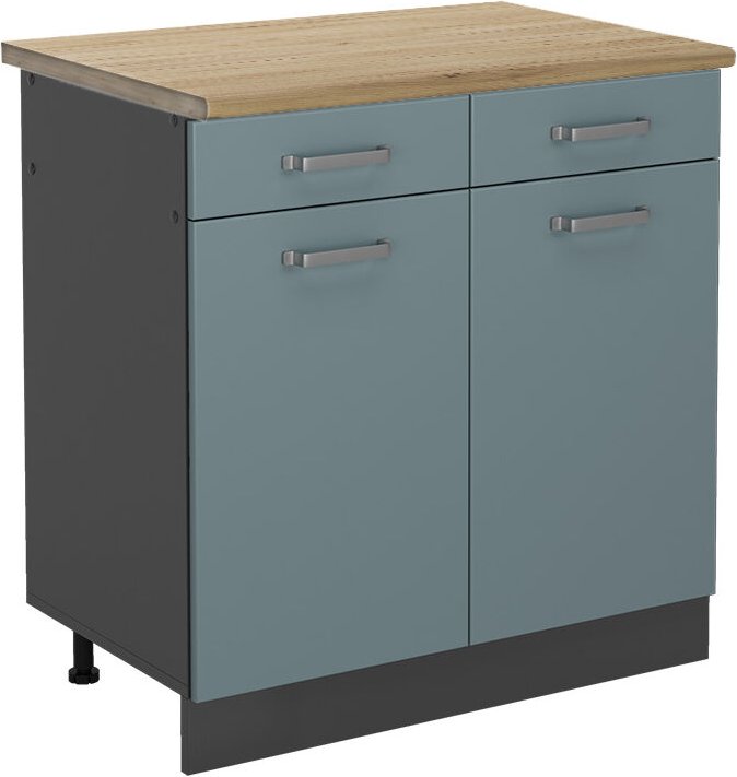 Vicco - Küchenunterschrank R-Line, Blau-Grau, 80 cm , ap Eiche