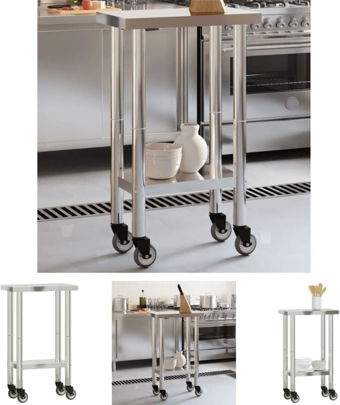 Küchen-Arbeitstisch mit Rollen 55x30x85 cm Edelstahl - Gastronomie - The Living Store