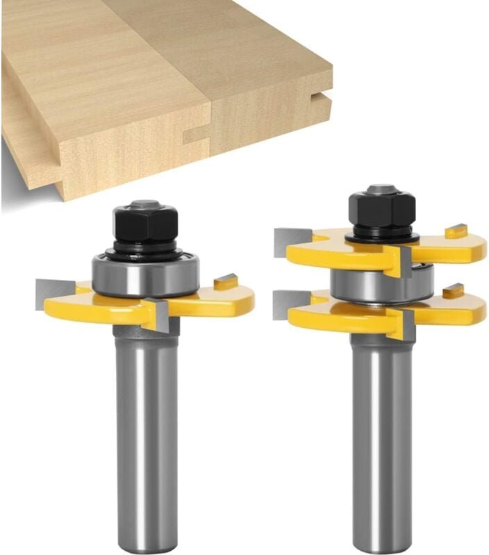 Memkey - 1/2' (12,7 mm) Schaft abgestimmter Nut- und Federfräser-Satz, 3 Zähne, T-Form, Holzschneider, Schneid- und Holz...