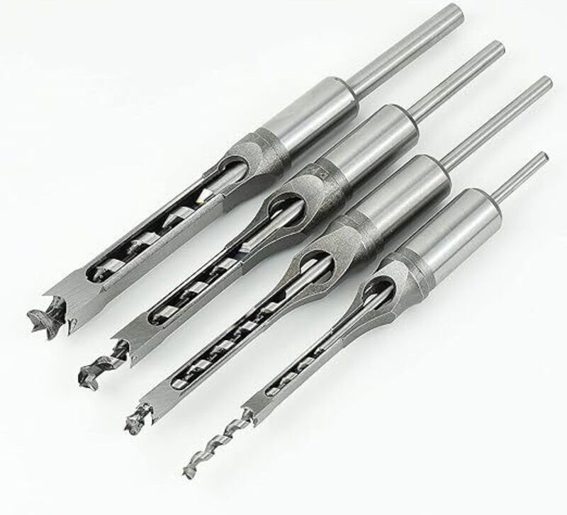 Lntyq 4er-Set Vierkantlochbohrer, Stahlhohlmeißel, Zimmerei-Werkzeug-Set für Vierkantlochsäge, Holzbohrer, Vierkantlochb...