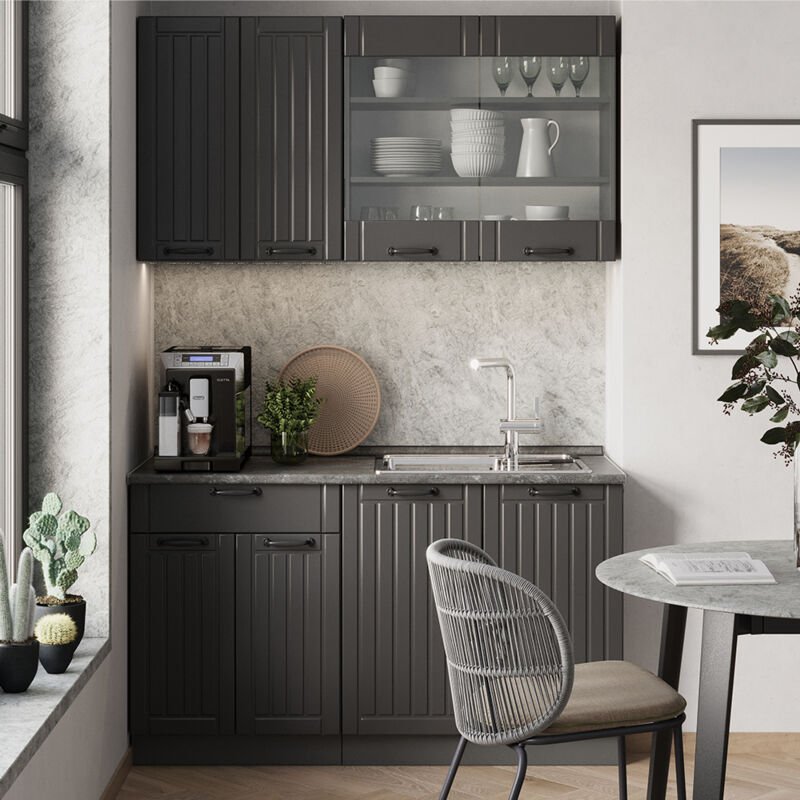 Singleküche Fame-Line, Dunkelgrau, 140 cm , AP Anthrazit, Vicco